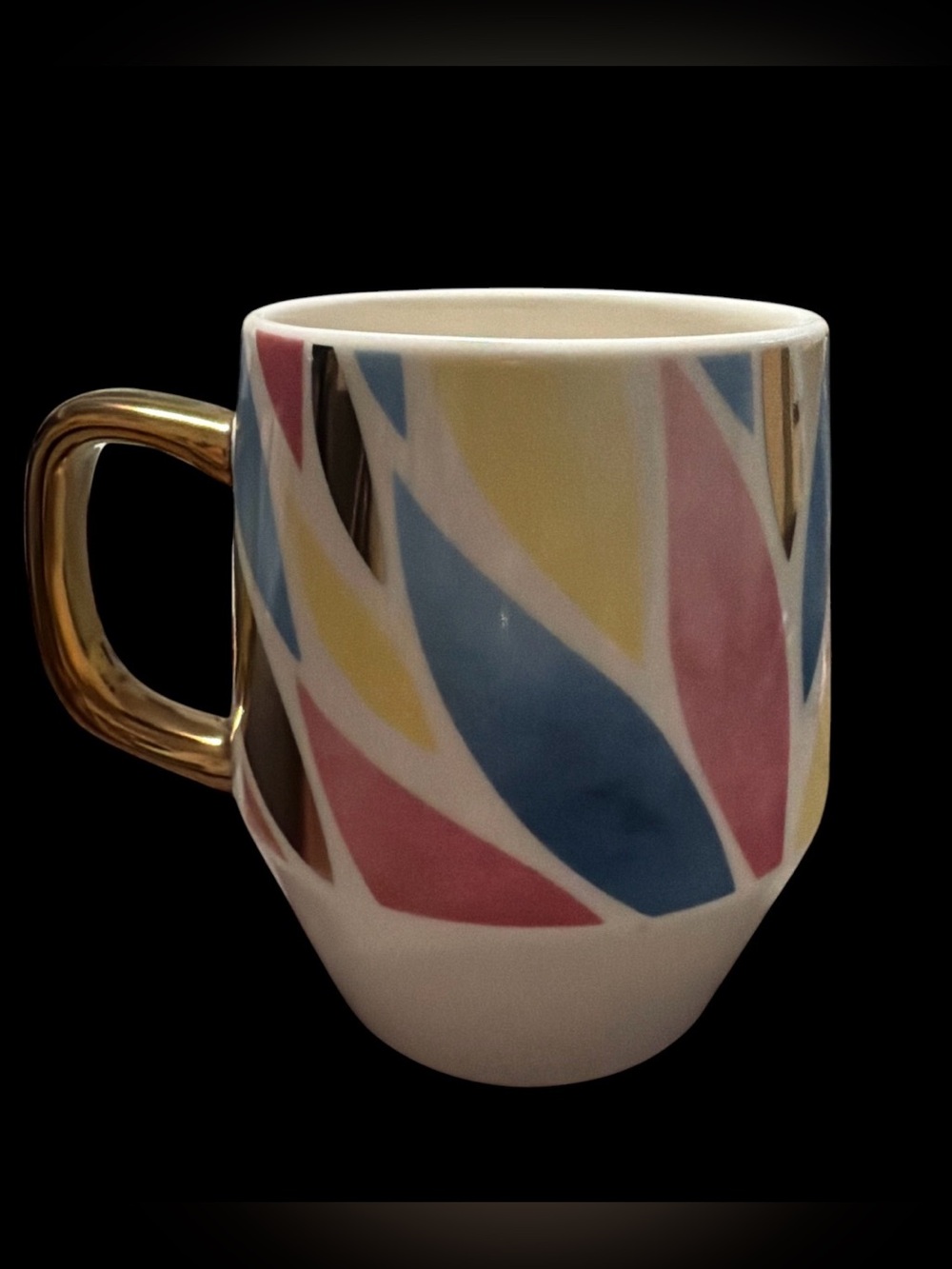 Gold-Handled Ceramic Mug with Pastel Leaf Motif
